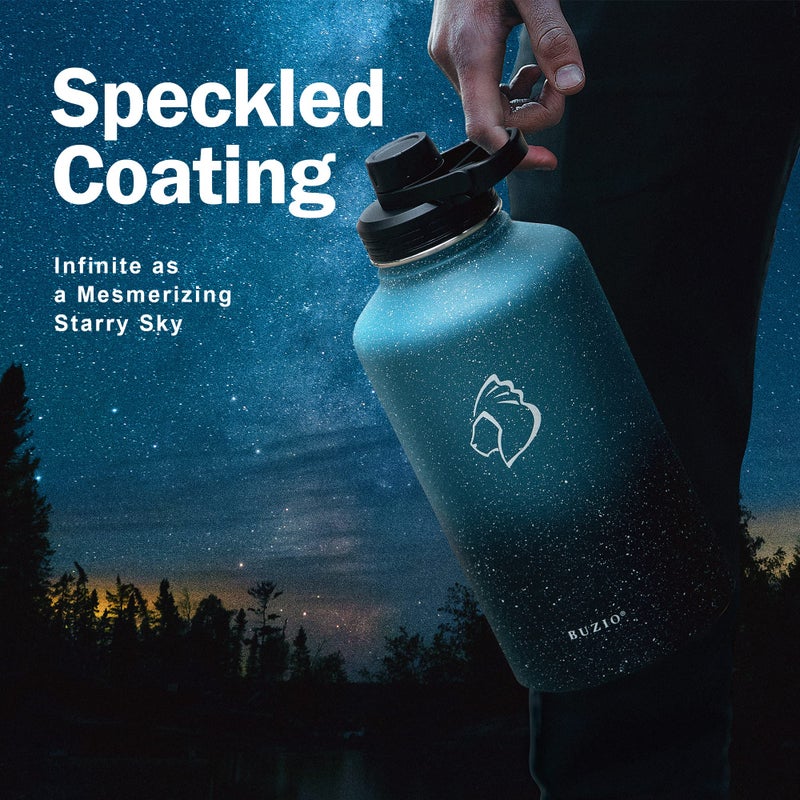 BUZIO 64 oz Water Bottle Insulated with Straw & 3 lid and Carrying Pouch, Leak Proof Half Gallon Stainless Steel Water Flask Jug, Cold for 48 Hrs Double Vacuum Thermo Canteen, BPA-Free, Starry Indigo - Image 2