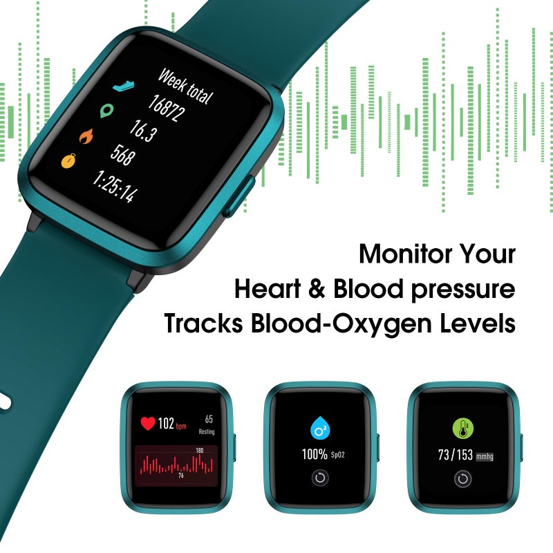 TYKOIT Smart Watch, Fitness Tracker with Touchscreen, Heart Rate Monitor, Blood Oxygen, Sleep Tracking Fitness Watch 5ATM Waterproof Smartwatch for Women Men Pedometer Step Calories for Android iOS - Image 2