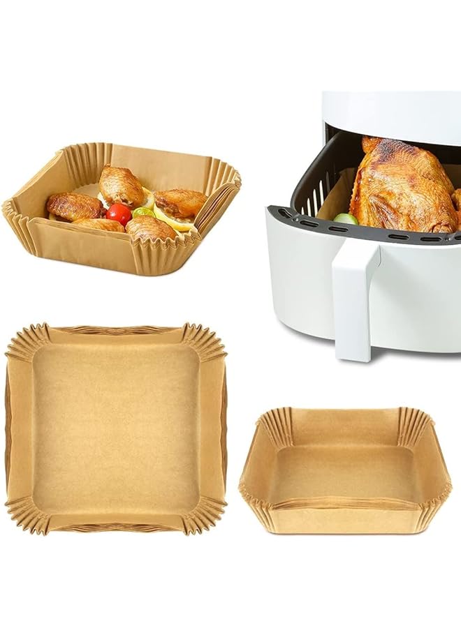 شواي 100 قطعة مقلاة هوائية بطانة ورقية للاستعمال مرة واحدة مربعة غير لاصقة مقاس 6.3 بوصة من ورق البرشمان بدرجة الطعام وورق الخبز مقاوم للماء والزيت لمقلاة الهواء والخبز والتحميص والميكروويف الطبيعي - Image 1