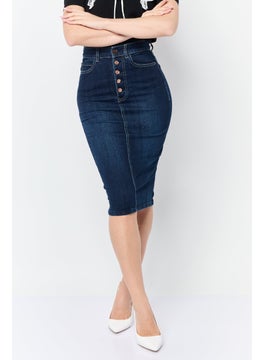 GUESS Women Wash Denim Midi Skirt, Navy  - Image 1