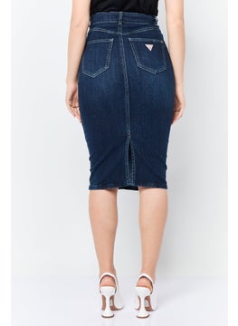 GUESS Women Wash Denim Midi Skirt, Navy  - Image 3