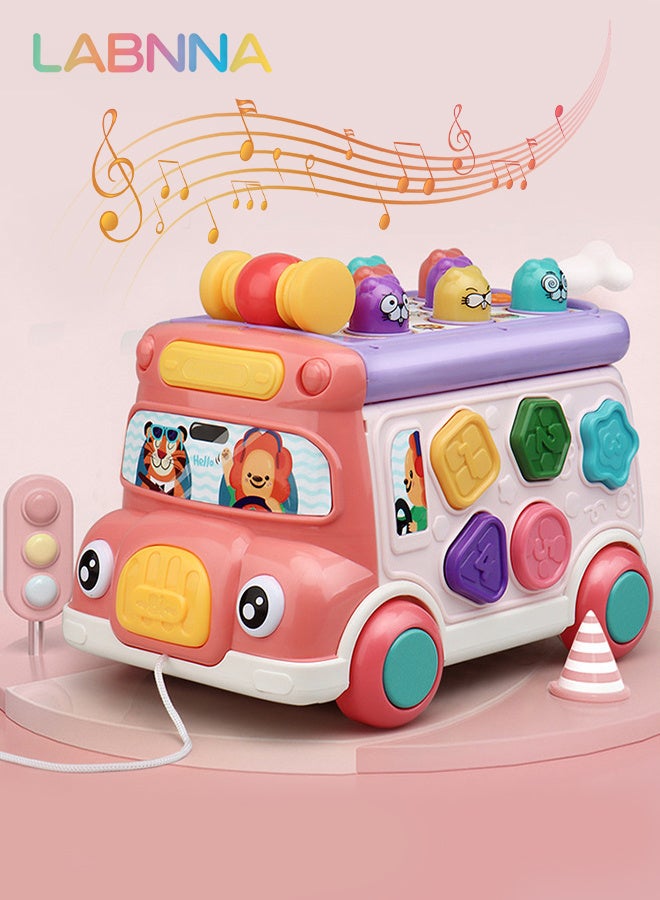 LABNNA حافلة أنشطة موسيقية للأطفال، لعبة تعليمية للأطفال الرضع، سيارة تعليمية، صوت وضوء، لعبة تفاعلية، فرز الأشكال، مطابقة الحيوانات، هدية مثالية لأعياد الميلاد للأطفال الصغار من 3 إلى 7 سنوات (لون وردي) - Image 4
