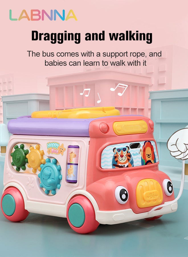 LABNNA حافلة أنشطة موسيقية للأطفال، لعبة تعليمية للأطفال الرضع، سيارة تعليمية، صوت وضوء، لعبة تفاعلية، فرز الأشكال، مطابقة الحيوانات، هدية مثالية لأعياد الميلاد للأطفال الصغار من 3 إلى 7 سنوات (لون وردي) - Image 2