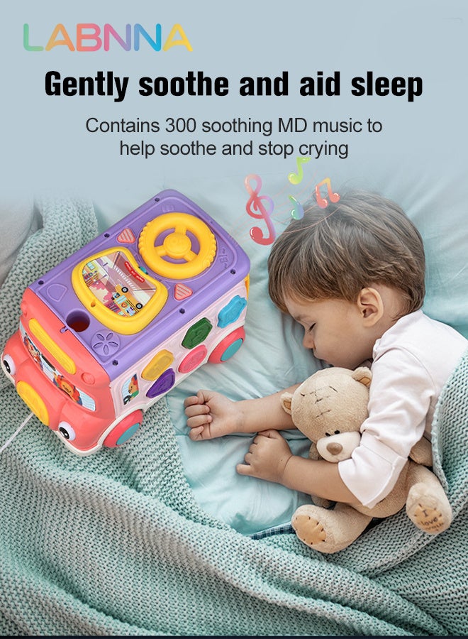 LABNNA حافلة أنشطة موسيقية للأطفال، لعبة تعليمية للأطفال الرضع، سيارة تعليمية، صوت وضوء، لعبة تفاعلية، فرز الأشكال، مطابقة الحيوانات، هدية مثالية لأعياد الميلاد للأطفال الصغار من 3 إلى 7 سنوات (لون وردي) - Image 5