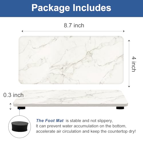 Deceram 2 Pcs Water Absorbing Stone Drying Trays for Bathroom Sink Kitchen Counter Soap Dish Dispenser Sponge Holder White Ceramic Bathroom Vanity Quick Dry Stone Mat for Kitchen Sink Marble Diatomite Tray - Image 5