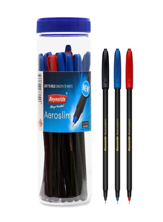 Reynolds AEROSLIM Ball Pen SET - 25 PENS (15 BLUE, 5 Black, 5 Red) | PENS WITH COMFORTABLE GRIP |BALL PENS FOR WRITING | PEN FOR STUDENTS & OFFICE STATIONERY | 0.7 mm TIP SIZE - Image 1