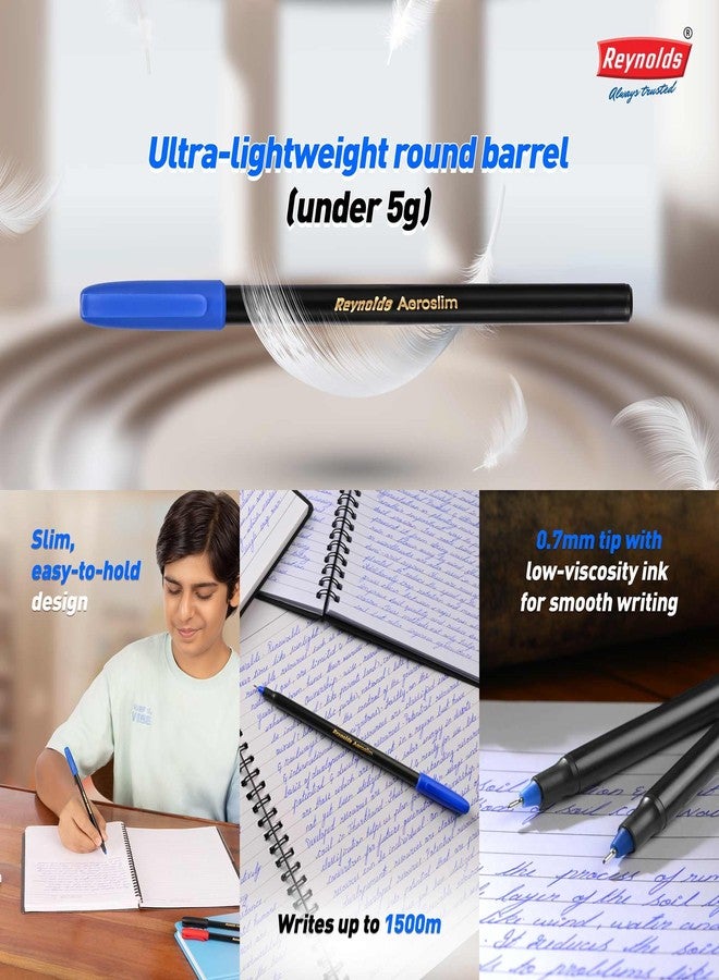 Reynolds AEROSLIM Ball Pen SET - 25 PENS (15 BLUE, 5 Black, 5 Red) | PENS WITH COMFORTABLE GRIP |BALL PENS FOR WRITING | PEN FOR STUDENTS & OFFICE STATIONERY | 0.7 mm TIP SIZE - Image 2