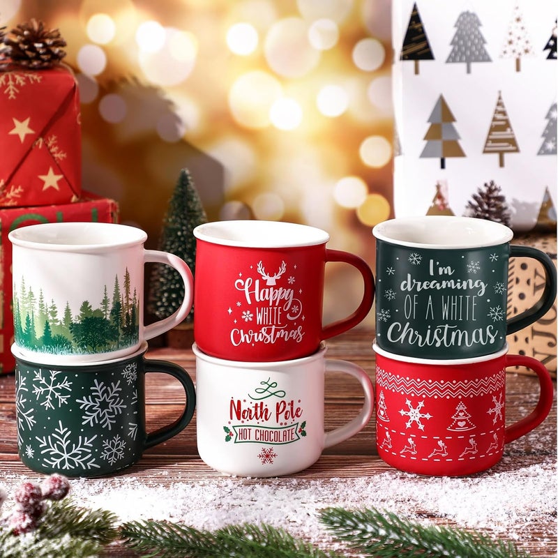 Jinei 6 Pcs Christmas Coffee Mug Christmas Gift Set for Camper Mugs Nature Forest Cups Campfire Gift Mug Hot Chocolate Ceramic Mugs - Image 1