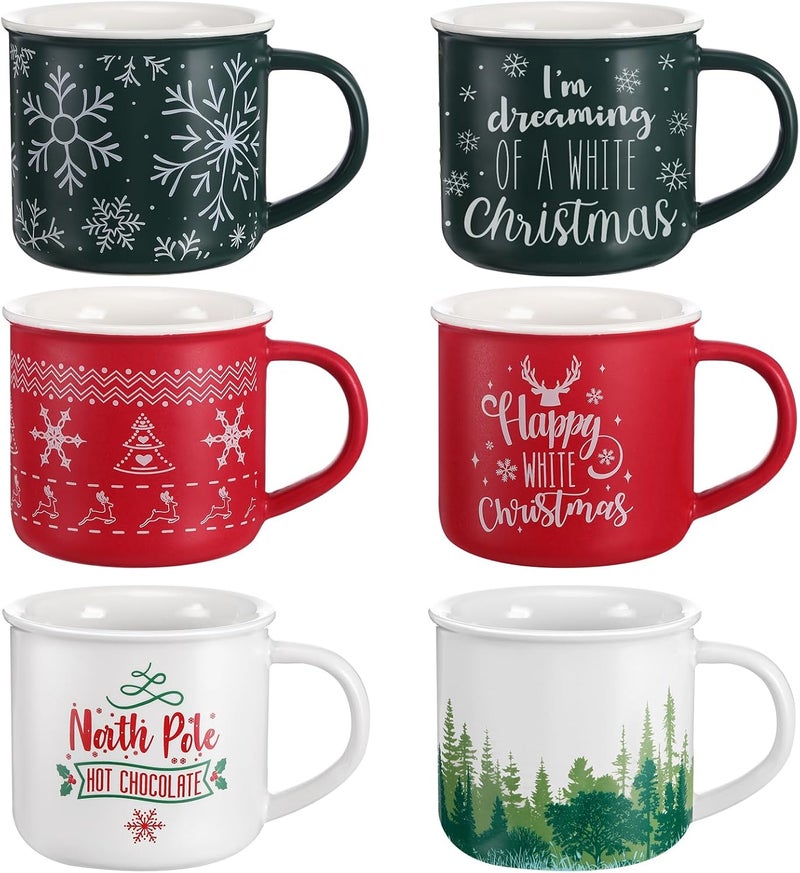 Jinei 6 Pcs Christmas Coffee Mug Christmas Gift Set for Camper Mugs Nature Forest Cups Campfire Gift Mug Hot Chocolate Ceramic Mugs - Image 2