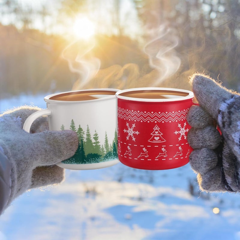 Jinei 6 Pcs Christmas Coffee Mug Christmas Gift Set for Camper Mugs Nature Forest Cups Campfire Gift Mug Hot Chocolate Ceramic Mugs - Image 4