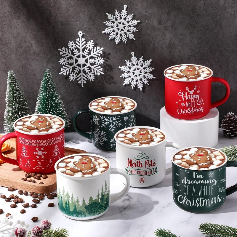 Jinei 6 Pcs Christmas Coffee Mug Christmas Gift Set for Camper Mugs Nature Forest Cups Campfire Gift Mug Hot Chocolate Ceramic Mugs - Image 3