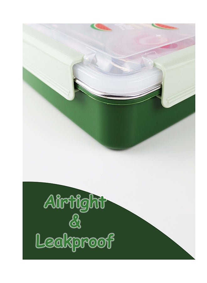 Toshionics Stainless Steel Lunch Box – 1.2L – with 3 Compartments, Spoon, Cup, Microwave Safe, Leakproof Lid, BPA Free, Freezer & Dishwasher Safe – Fruit Cartoon Print – Ideal for School, Office, Travel – 21 x 15 x 5 cm - Image 3