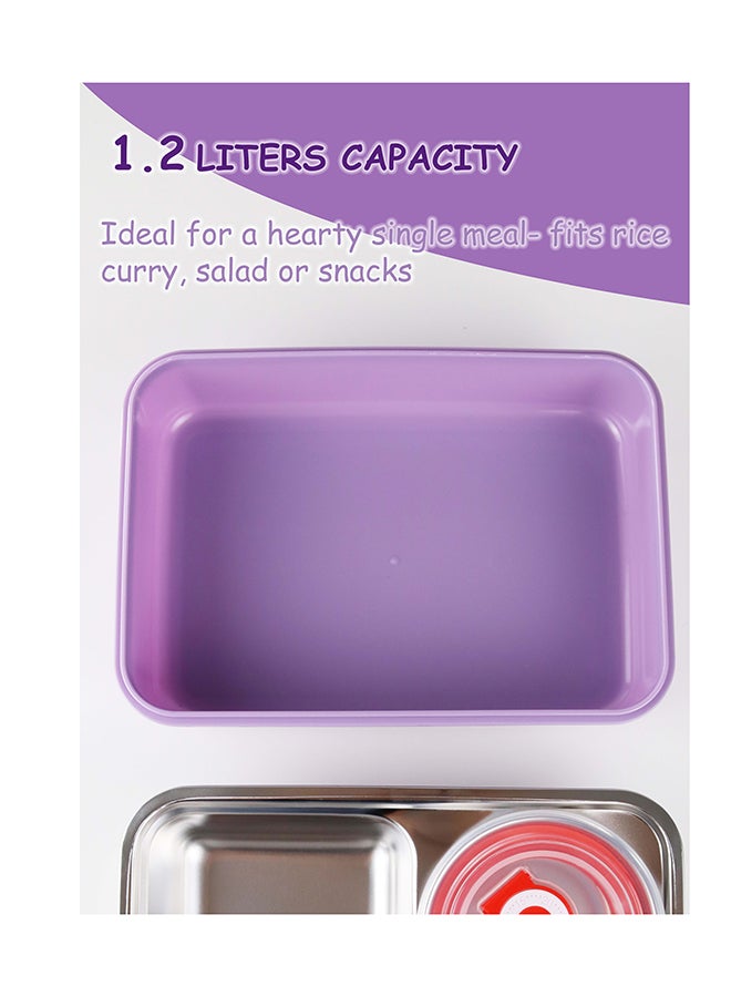 Toshionics Stainless Steel Lunch Box – 1.2L – with 3 Compartments, Spoon, Cup, Microwave Safe, Leakproof Lid, BPA Free, Freezer & Dishwasher Safe – Fruit Cartoon Print – Ideal for School, Office, Travel – 21 x 15 x 5 cm - Image 5