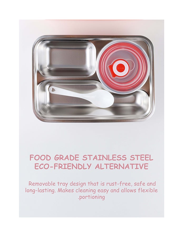 Toshionics Stainless Steel Lunch Box – 1.2L – with 3 Compartments, Spoon, Cup, Microwave Safe, Leakproof Lid, BPA Free, Freezer & Dishwasher Safe – Fruit Cartoon Print – Ideal for School, Office, Travel – 21 x 15 x 5 cm - Image 4