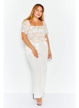 1 State Women Square Neck Short Sleeve Floral Crop Top, White  - Image 2