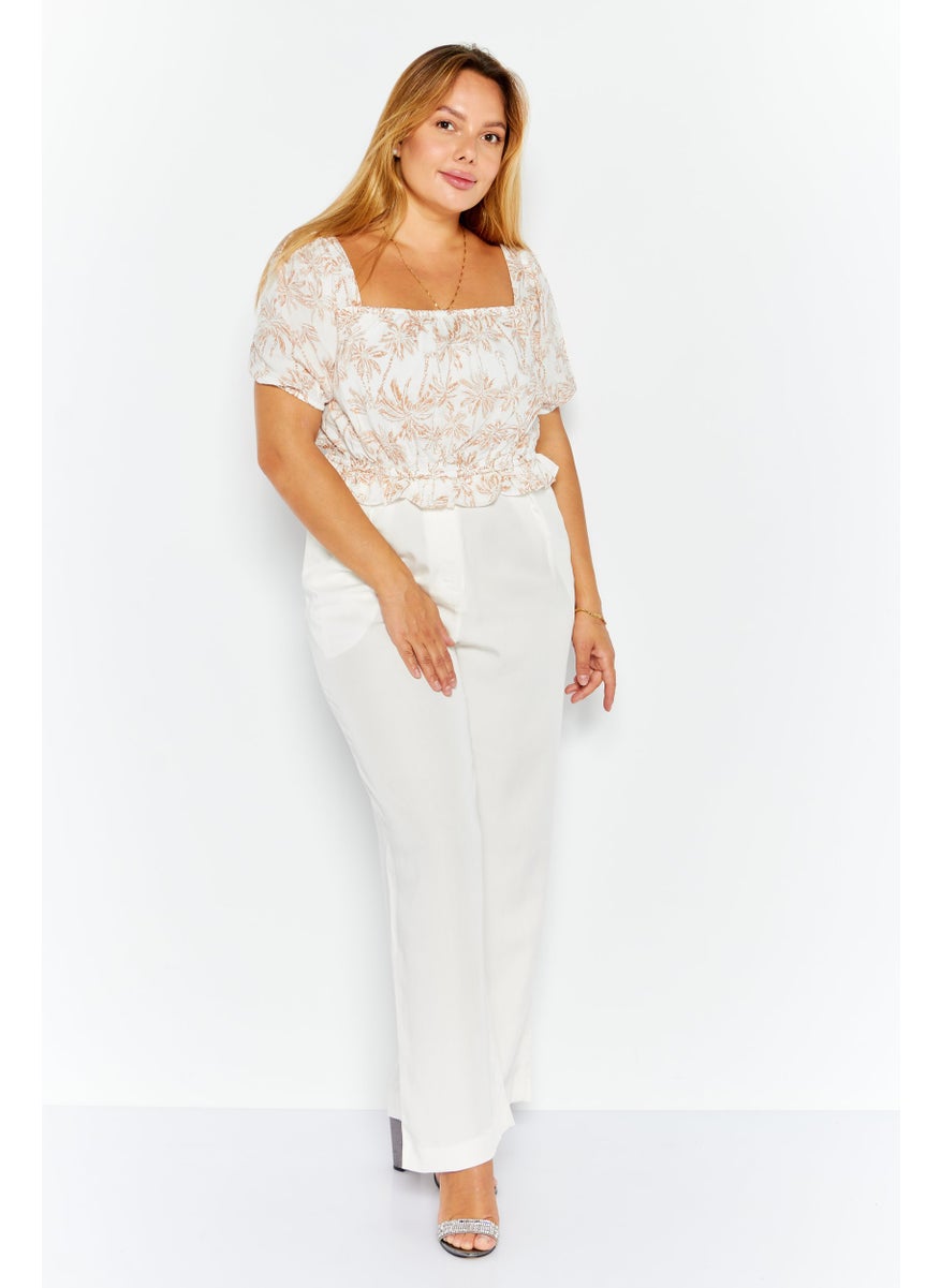 1 State Women Square Neck Short Sleeve Floral Crop Top, White  - Image 2