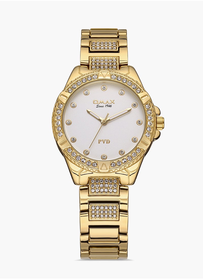 OMAX - Omax Women's Gold Luxury Wrist Watch, Watches for Women, Stainless Watches, Crystal Steel Band, White Round Dial, Waterproof Watch, 1 Year Warranty - Image 1