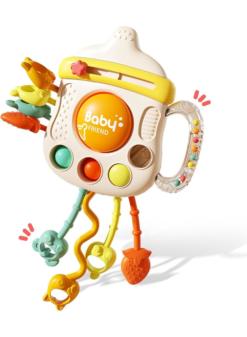 KASTWAVE Montessori Sensory Toys for Babies, Infant 6-12 Months Pull String Toy, Silicone Pull String Teething Toy, Baby Infant Fidget Travel Toys, Boys Girls Birthday Gifts