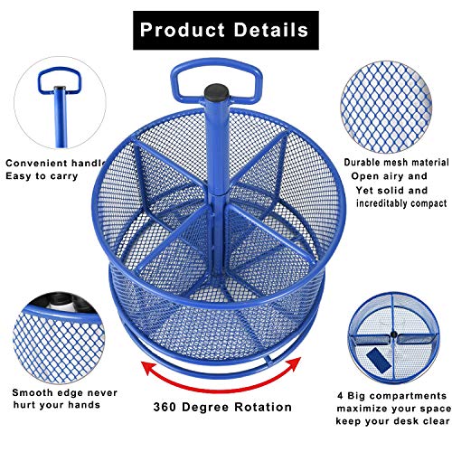 Marbrasse Mesh Desk Organizer, 360-Degree Rotating Multi-Functional Pen Holder, 4 Compartments Desktop Stationary Organizer, Home Office Art Supply Storage Box Caddy (Blue) - Image 2