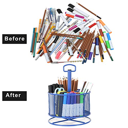 Marbrasse Mesh Desk Organizer, 360-Degree Rotating Multi-Functional Pen Holder, 4 Compartments Desktop Stationary Organizer, Home Office Art Supply Storage Box Caddy (Blue) - Image 4