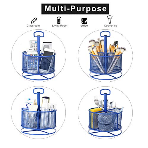 Marbrasse Mesh Desk Organizer, 360-Degree Rotating Multi-Functional Pen Holder, 4 Compartments Desktop Stationary Organizer, Home Office Art Supply Storage Box Caddy (Blue) - Image 3