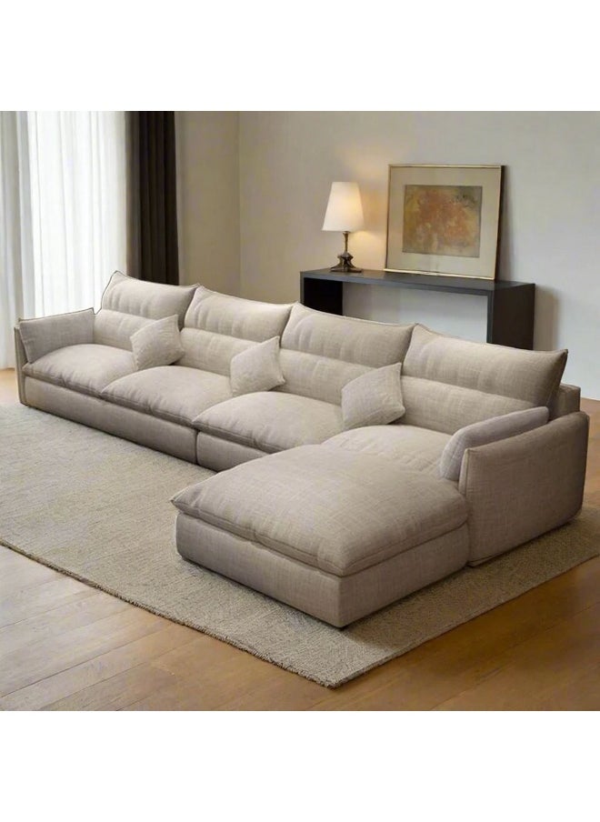 Furniture Factory Corner sofa made of natural wood and linen fabric - beige  - Image 1