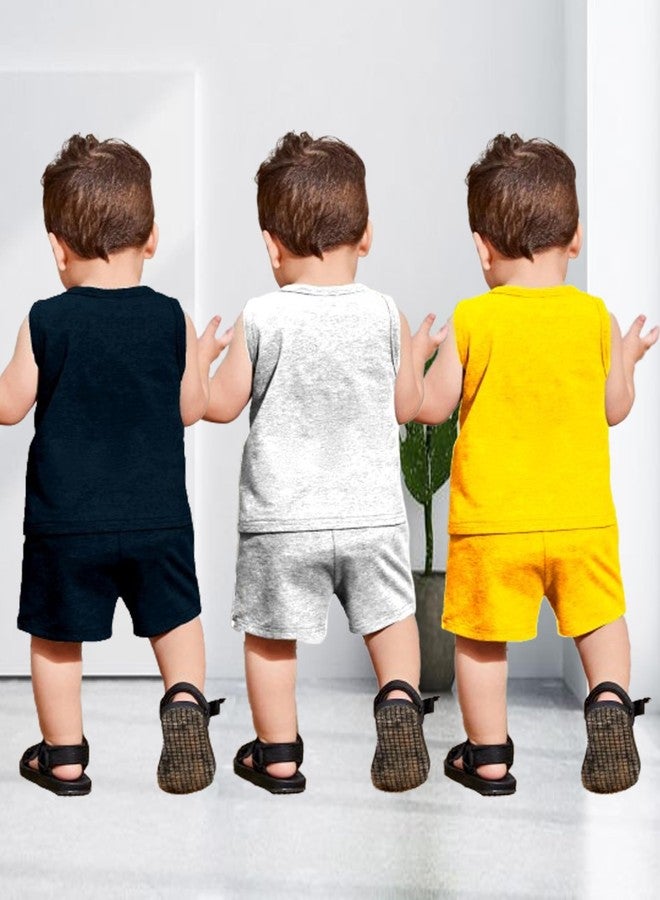 Kidbee Boys & Girls Cotton Sleeveless t shirt and Shorts Combo Set (Pack of 3) (5-6 Years, Multi-3pc-B-VST-423+SRT-424) - Image 2