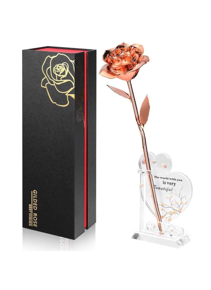 Anthonic Anthonic Gold Dipped Infinity Rose Last Forever Flower Decor  Birthday Gift for Women in Her Birthday Valentines Day Mothers Day  Resin Preserved Rose | Anniversary Present for Mom (Rose Gold)  - Image 1