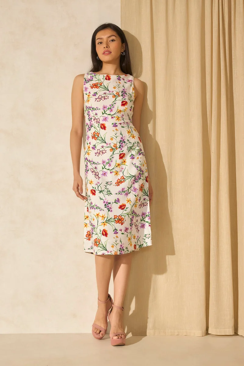 فيرجيو Floral Linen A-Line Dress for Women