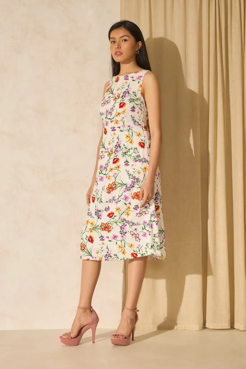 فيرجيو Floral Linen A-Line Dress for Women