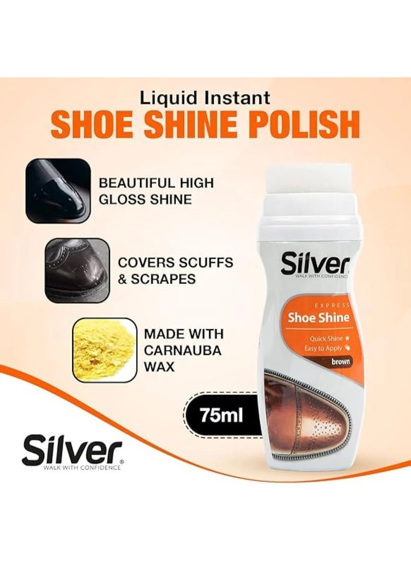 Silver Easy-to-Use Sponge Top Shoe Polish, Brown, 75ml - Image 2