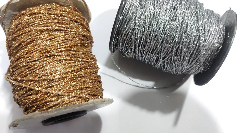 OMX 1mm, 100 Mtr Silver, 100 Mtr Gold, Total 200 Mtr, 2 Rolls, Glitter Shimmer Mettalic Zari Thread for Embroidery, Sewing and Jewelry Making, Polyester for Metallic Strip & Cotton Yarn Inside. - Image 3