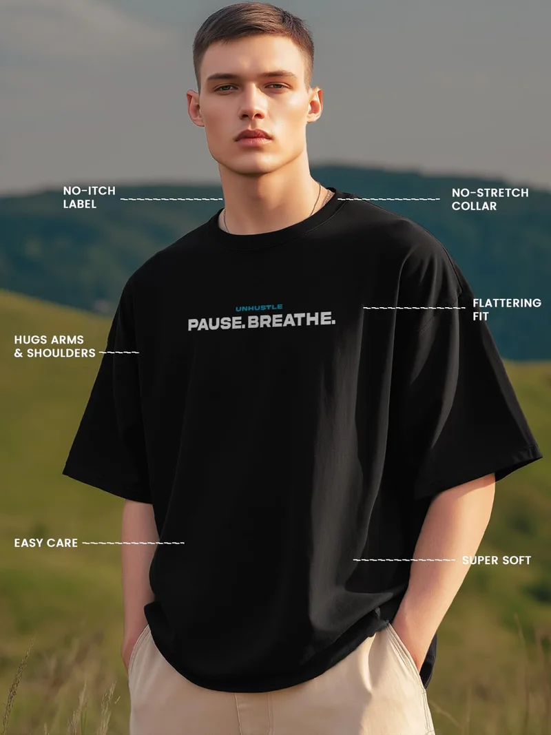 نوبيرو Black Oversized Graphic T-Shirt for Men