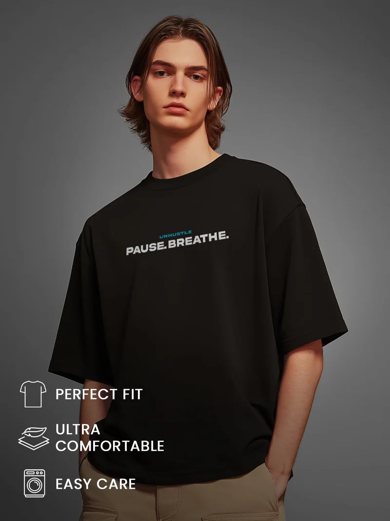 نوبيرو Black Oversized Graphic T-Shirt for Men