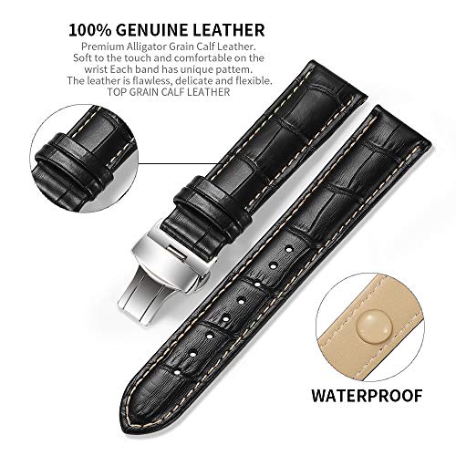iStrap Leather Watch band -Alligator Grain Embossed Pattern Calfskin Replacement Strap-Stainless Steel Deployment Buckle with Push Buttons-Bracelet for Men Women-18mm 19mm 20mm 21mm 22mm 24mm - Image 4