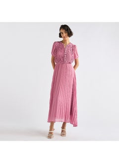 FAV Pleated Keyhole Neck Dress with Puff Sleeves  - Image 4
