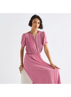 FAV Pleated Keyhole Neck Dress with Puff Sleeves  - Image 2