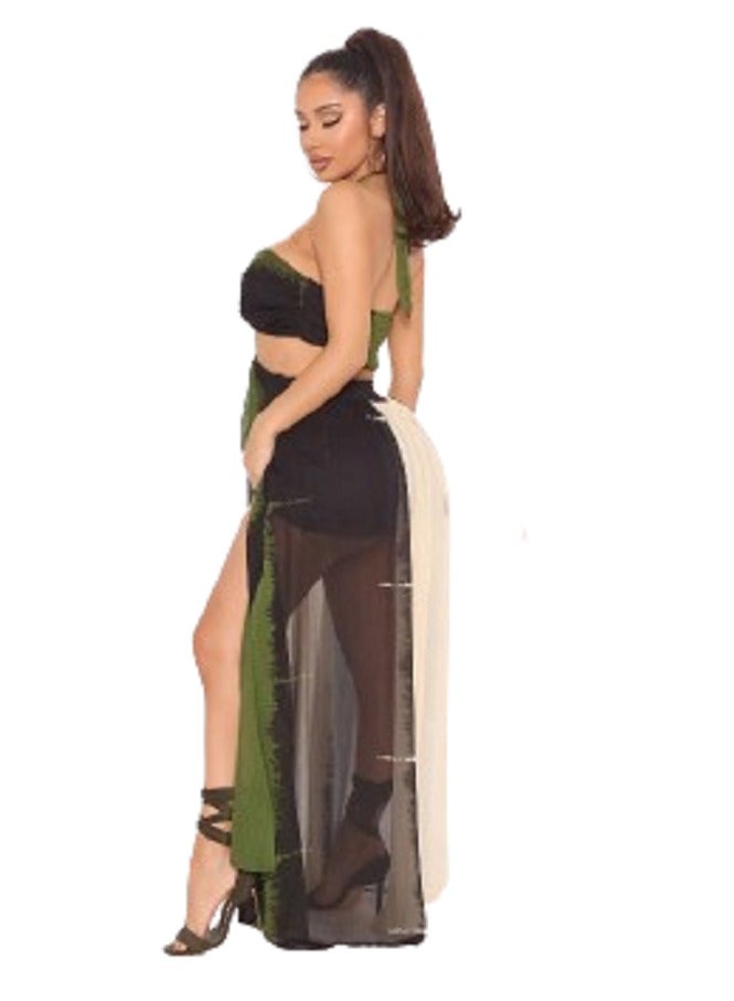 Women's Multicolor Home Dress with Criss Cross Top Design and Adjustable Ties  - Image 2