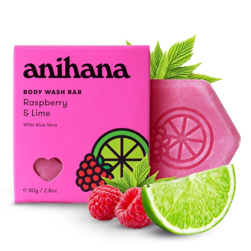 ANIHANA Body Wash Bar with Coconut Oil and Aloe Vera Soap Free Moisturizing Gentle Soft Skin Care Refreshing Raspberry  Lime Scent 28 Oz