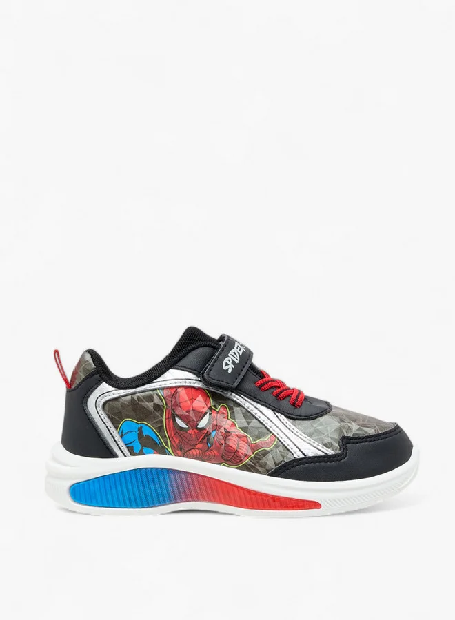 MARVEL Boys Spider-Man Print Light-Up Sneakers with Hook and Loop Closure