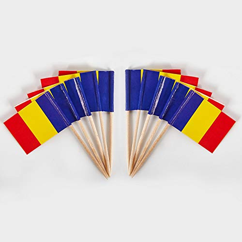 JAVD CYPS 100 Pcs Romania Flag Romanian Toothpick Flags Small Mini Stick Cupcake Toppers Romanian FlagsCountry Picks Party Decoration Celebration Cocktail Food Bar Cake Flags - Image 2
