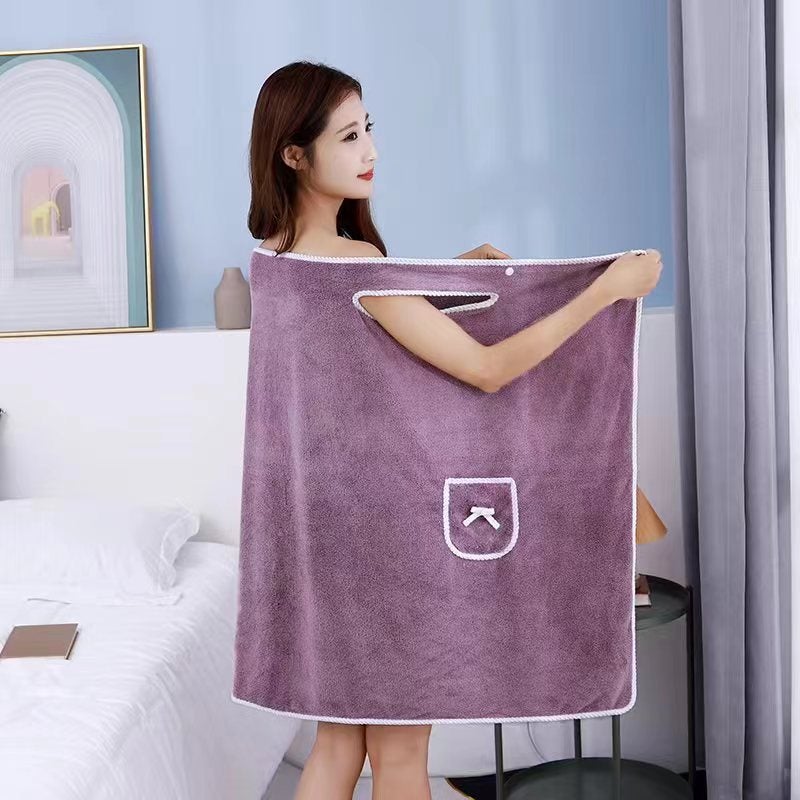 Wearable Bath Towel Sling Bath Skirt Shower Cap Suit Wearable Absorbent Coral Velvet Bath Skirt - Image 4