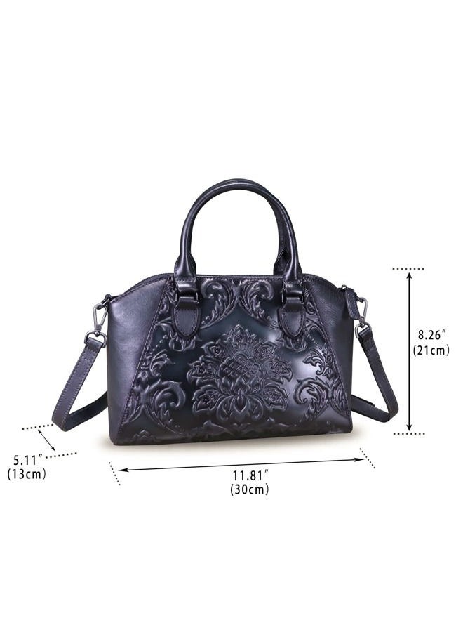 IVTG Genuine Leather Satchel for Women Top Handle Bags Handmade Purse Vintage Embossed Leather Crossbody Handbags Hobo Bag, Darkgrey - Image 4