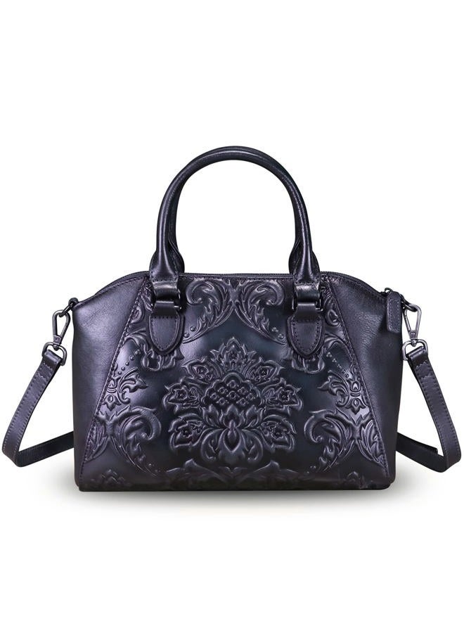 IVTG Genuine Leather Satchel for Women Top Handle Bags Handmade Purse Vintage Embossed Leather Crossbody Handbags Hobo Bag, Darkgrey - Image 1