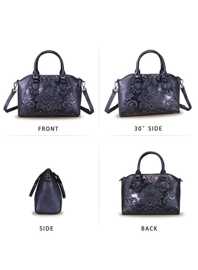 IVTG Genuine Leather Satchel for Women Top Handle Bags Handmade Purse Vintage Embossed Leather Crossbody Handbags Hobo Bag, Darkgrey - Image 5