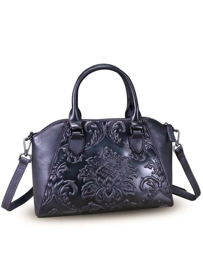 IVTG Genuine Leather Satchel for Women Top Handle Bags Handmade Purse Vintage Embossed Leather Crossbody Handbags Hobo Bag, Darkgrey - Image 2