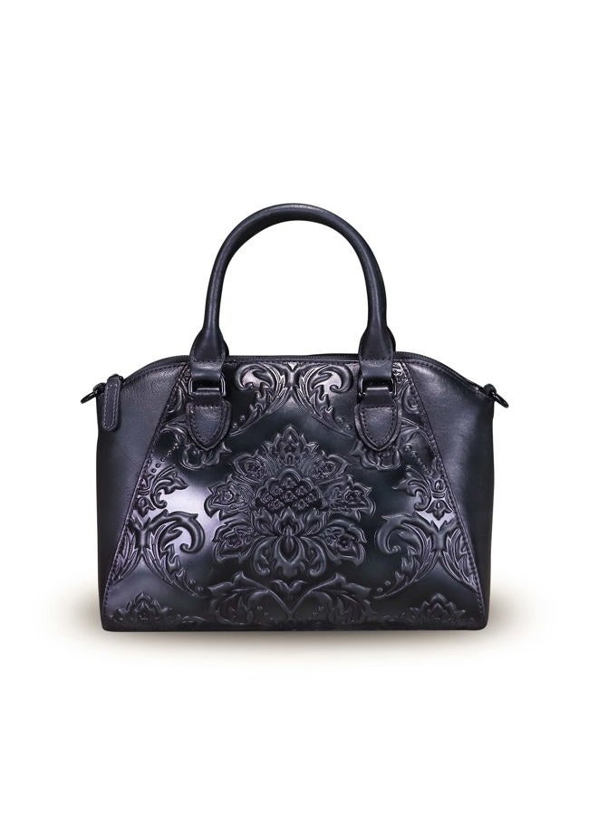 IVTG Genuine Leather Satchel for Women Top Handle Bags Handmade Purse Vintage Embossed Leather Crossbody Handbags Hobo Bag, Darkgrey - Image 3