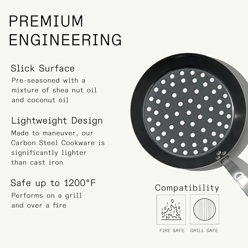 Madein Made In Cookware | 12" Seasoned Carbon Steel Grill Frying Pan | Professional Cookware | Crafted in Sweden - Image 2