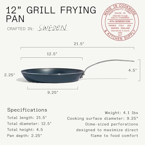 Madein Made In Cookware | 12" Seasoned Carbon Steel Grill Frying Pan | Professional Cookware | Crafted in Sweden - Image 3