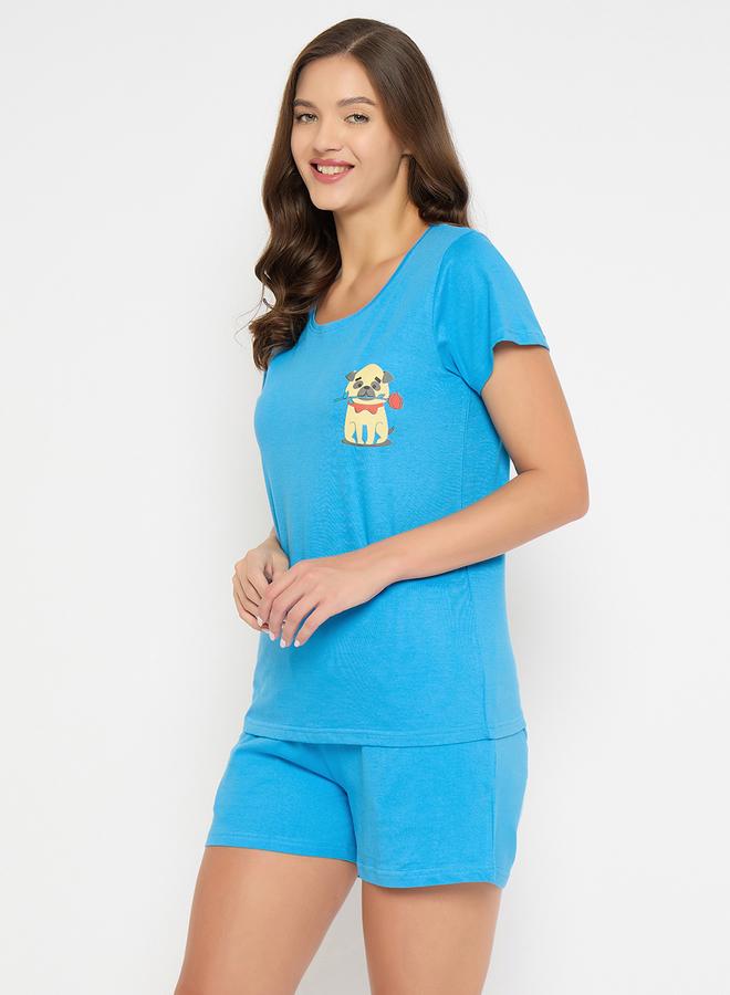 Clovia Women Blue Dog Print Cotton Top and Shorts Set - Image 4